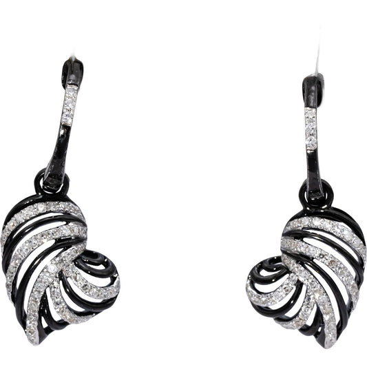 14k White Gold Black Rhodium Diamond Abstract Heart Dangle Earrings 0.50CT