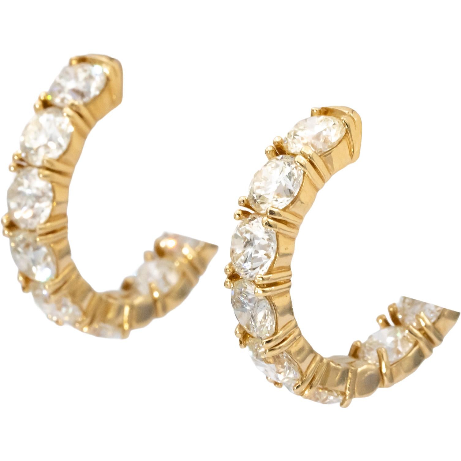 14k Yellow Gold Round Diamond Inside Out Hoop Earrings 6.80CT