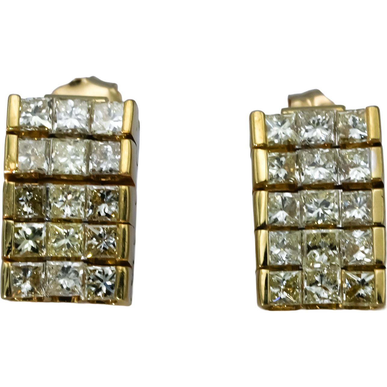 18k & 14k Yellow Gold VS Princess Cut Drop Dangle Stud Earrings 1.50CT