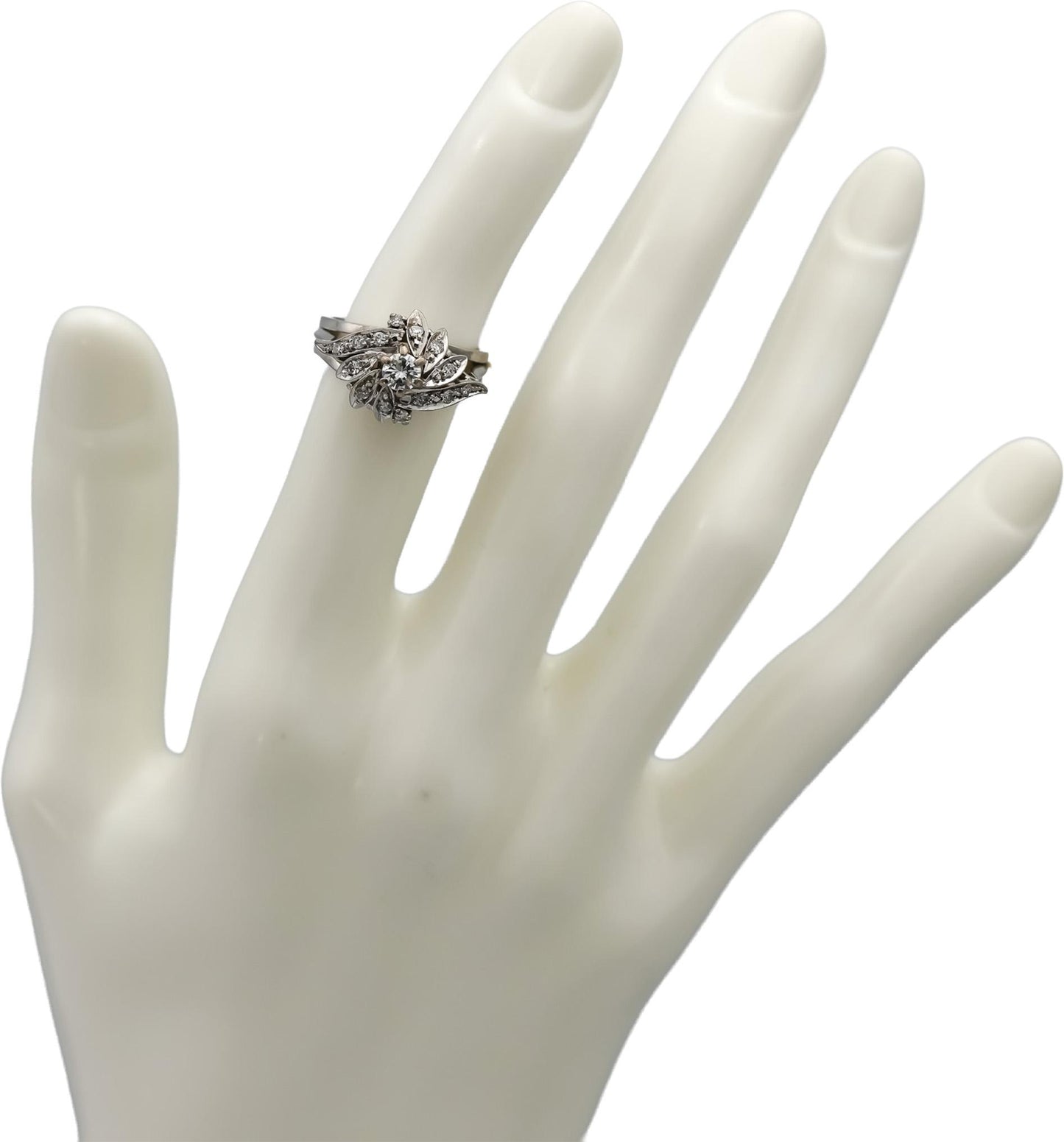 Vintage Antique 14k White Gold Diamond Cocktail Ring 0.38CT Size 5