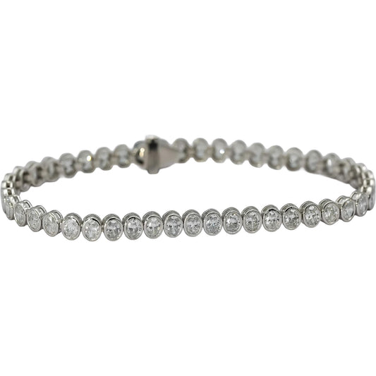 14k White Gold VS Oval Cut Bezel Set Diamond Tennis Bracelet 6.17CT