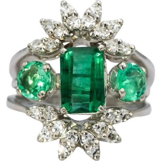 14k White Gold VS Diamond and Emerald Cocktail Ring 3.0CT Size 6.25