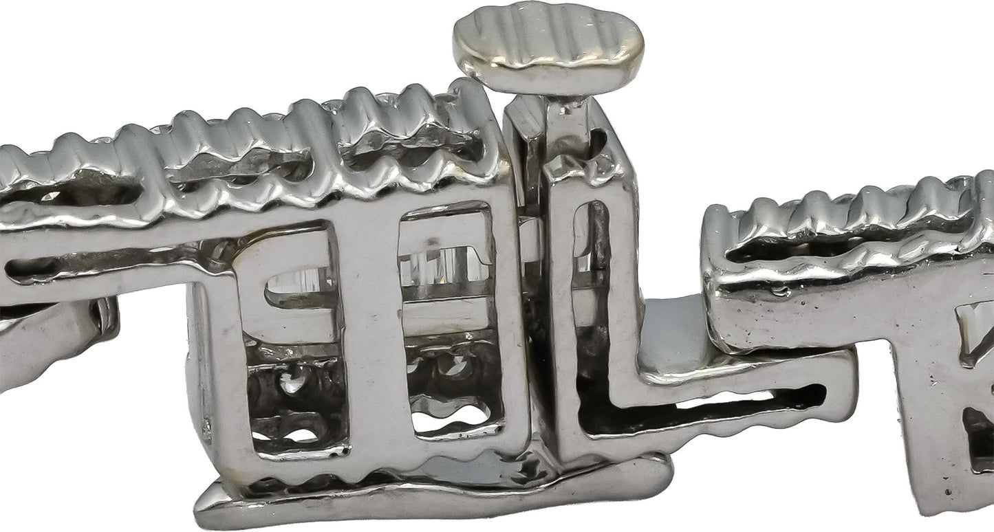 14k White Gold VS Round and Emerald Cut Diamond Fancy Link Bracelet 6.50CT