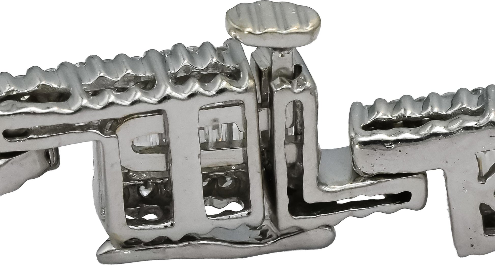 14k White Gold VS Round and Emerald Cut Diamond Fancy Link Bracelet 6.50CT