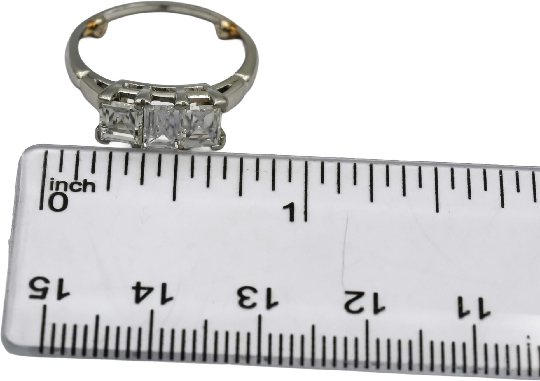 Vintage Antique Platinum VS Emerald Cut Diamond Three Stone Ring 1.15CT Size 5.5