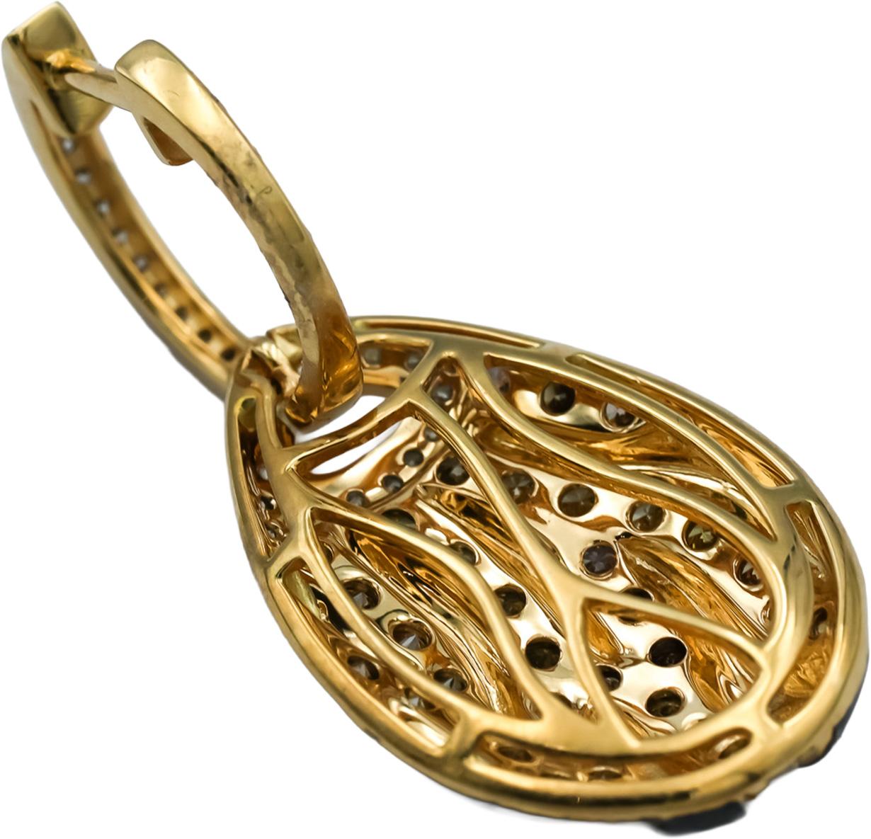 14k Yellow Gold Round Diamond & Enamel Animal Stripe Drop Dangle Earrings 1.25CT