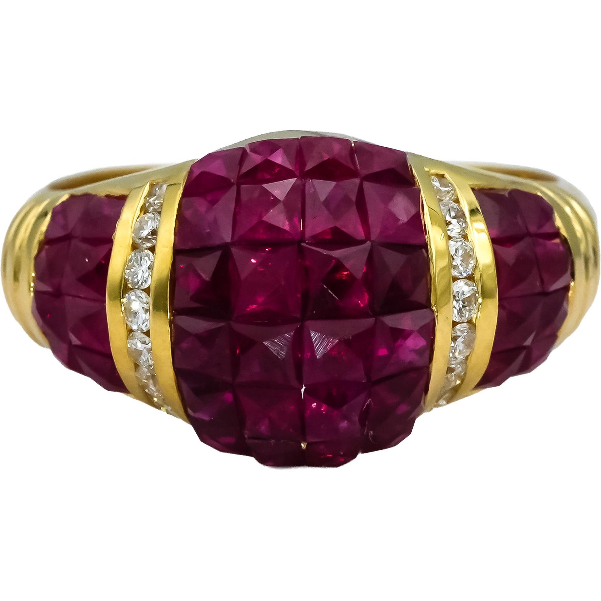 18k Yellow Gold VS Diamond and Ruby Cluster Cocktail Ring 4.60CTW Size 6.75