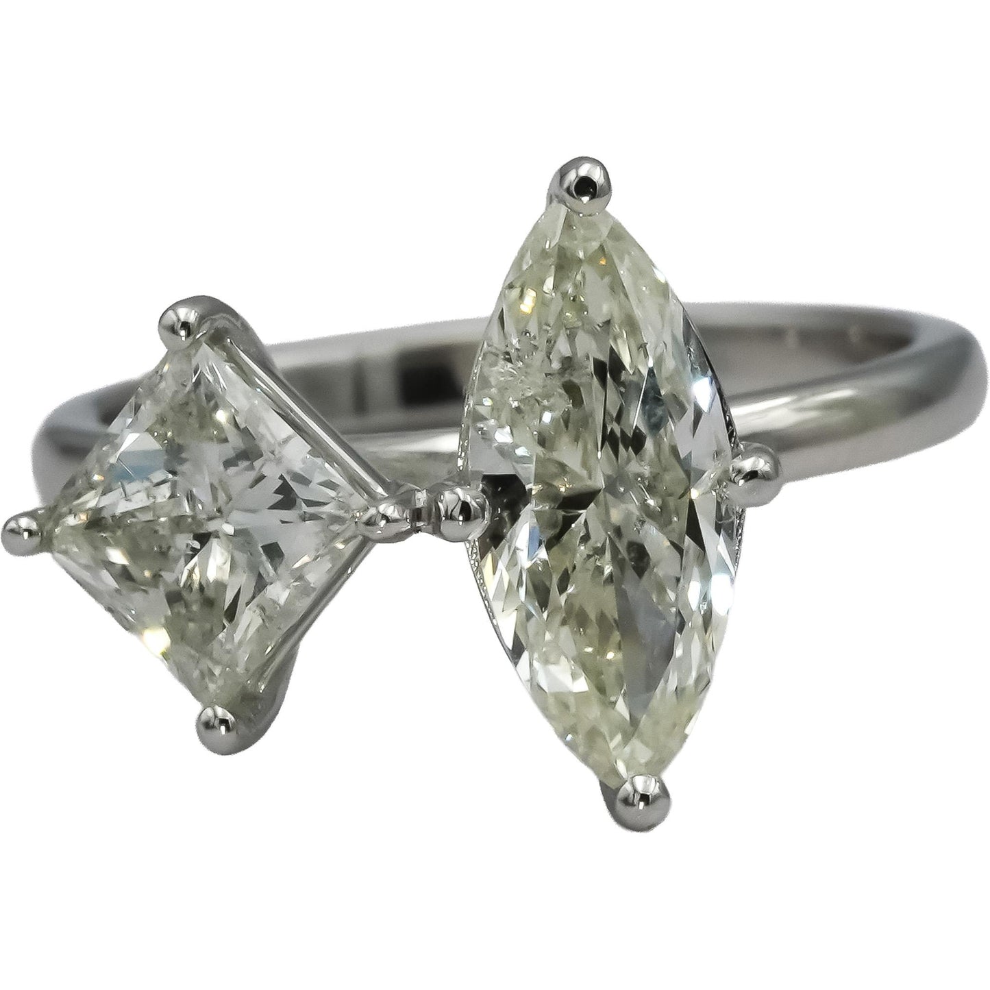 14k White Gold Marquise & Princess Cut Diamond Engagement Ring 2.11CT Size 6.25