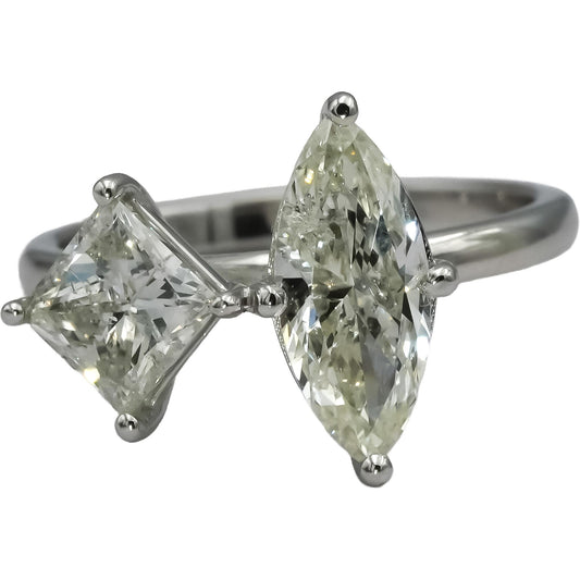 14k White Gold Marquise & Princess Cut Diamond Engagement Ring 2.11CT Size 6.25