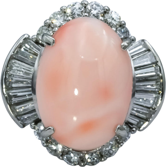 Platinum VS Diamond and Coral Cocktail Ring 8.80CT Size 6.5