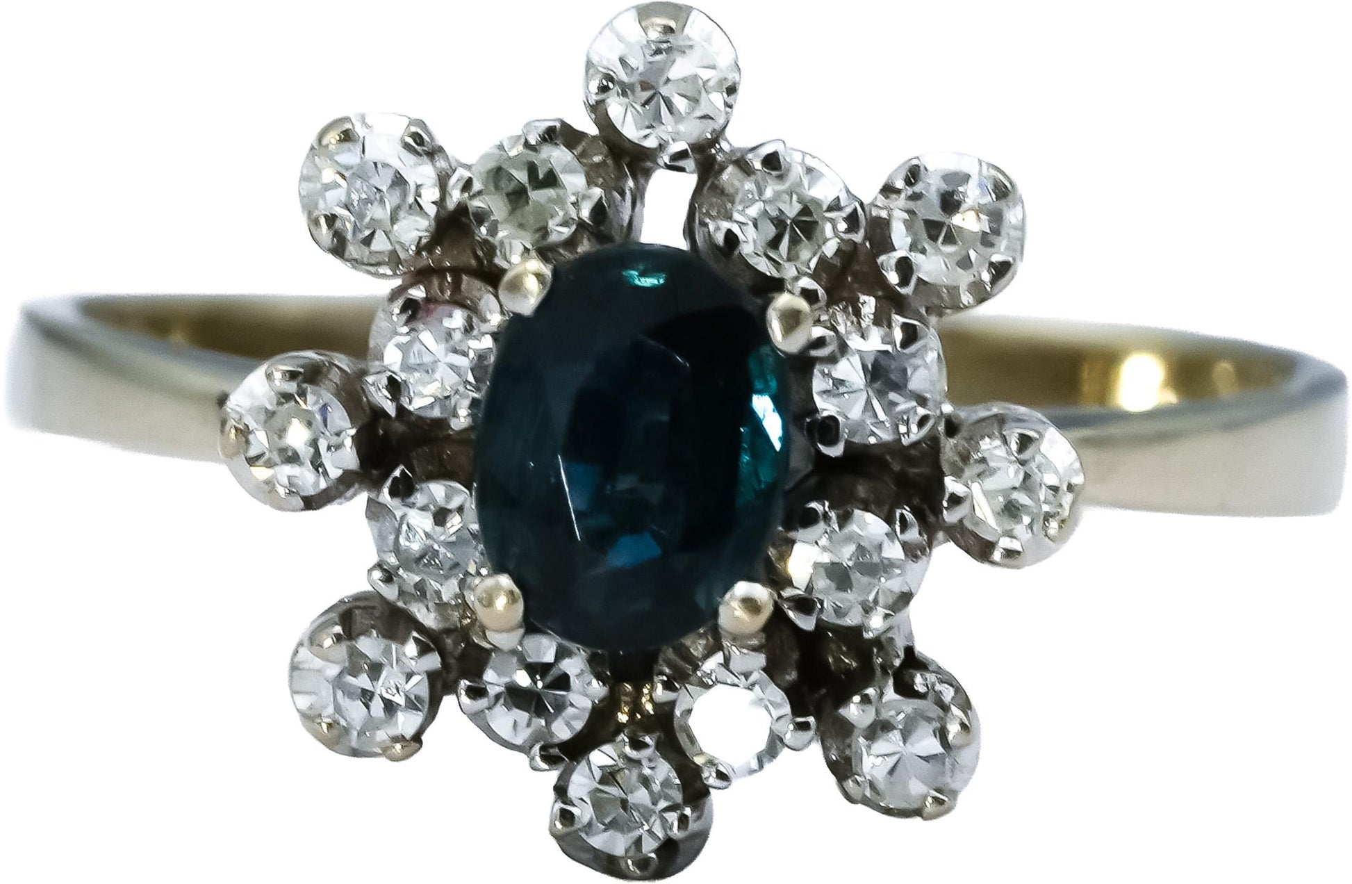 14k White Gold Blue Sapphire & Diamond Cluster Cocktail Ring 0.50CT Size 6.75