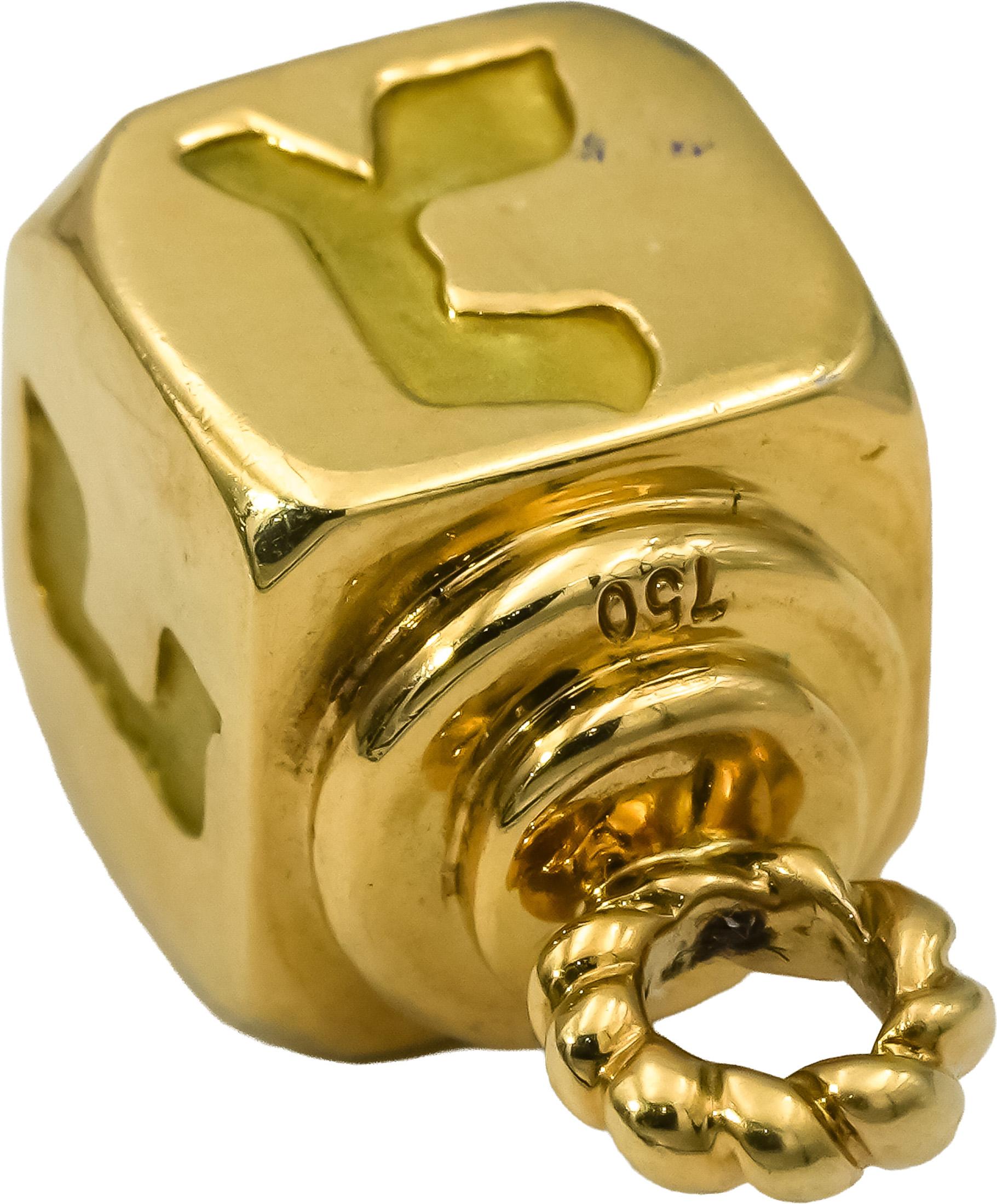TIFFANY & CO. 18k Yellow Gold Dreidel Charm Pendant w/ Box and Pouch