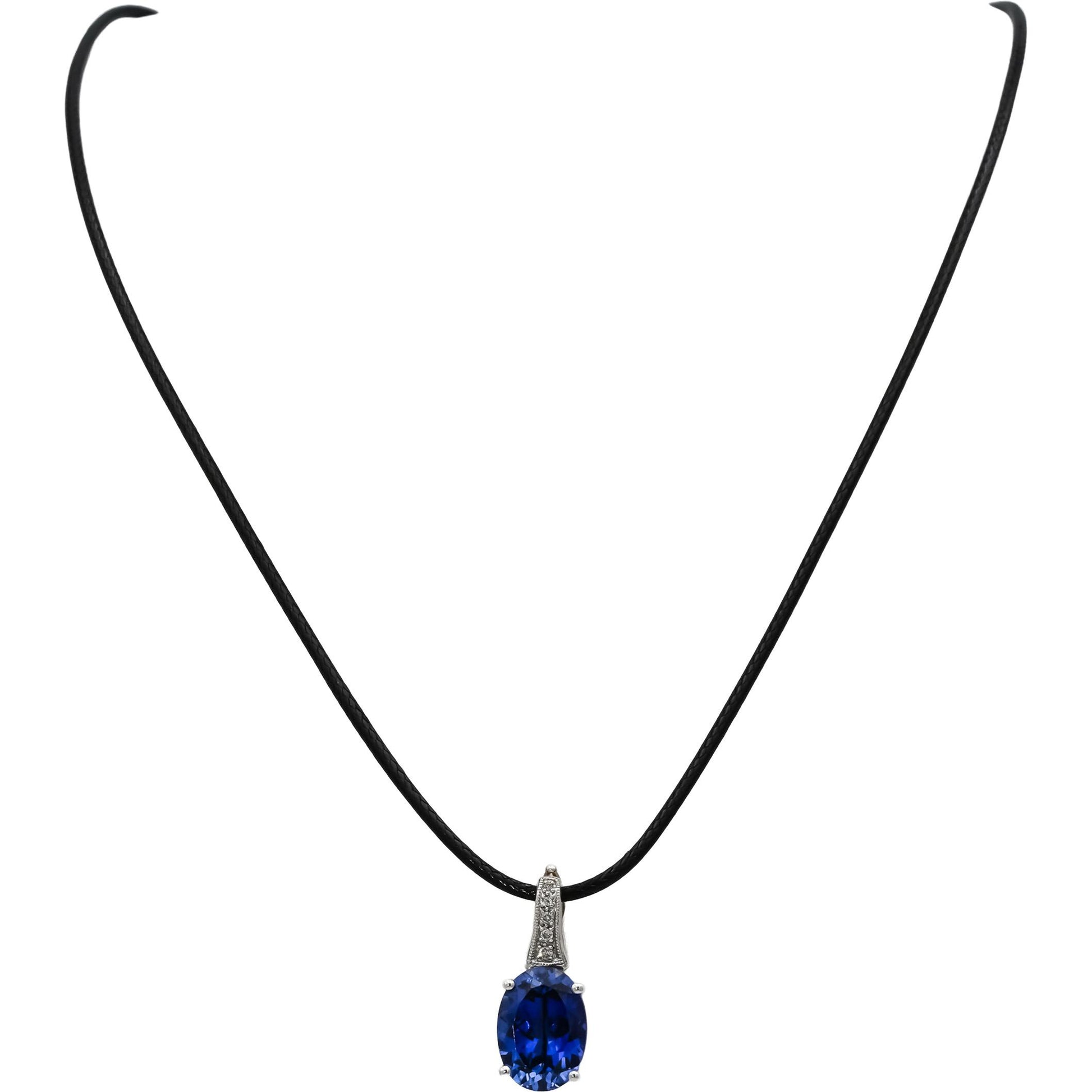 14k White Gold Diamond and Lab Grown Sapphire Pendant Necklace 8.05CTW
