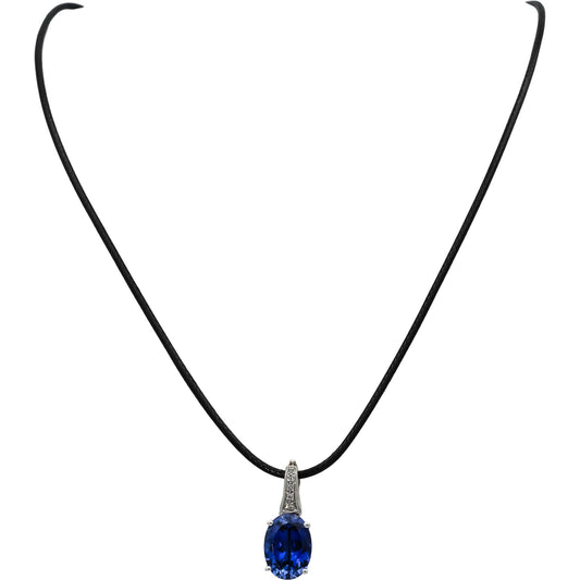 14k White Gold Diamond and Lab Grown Sapphire Pendant Necklace 8.05CTW