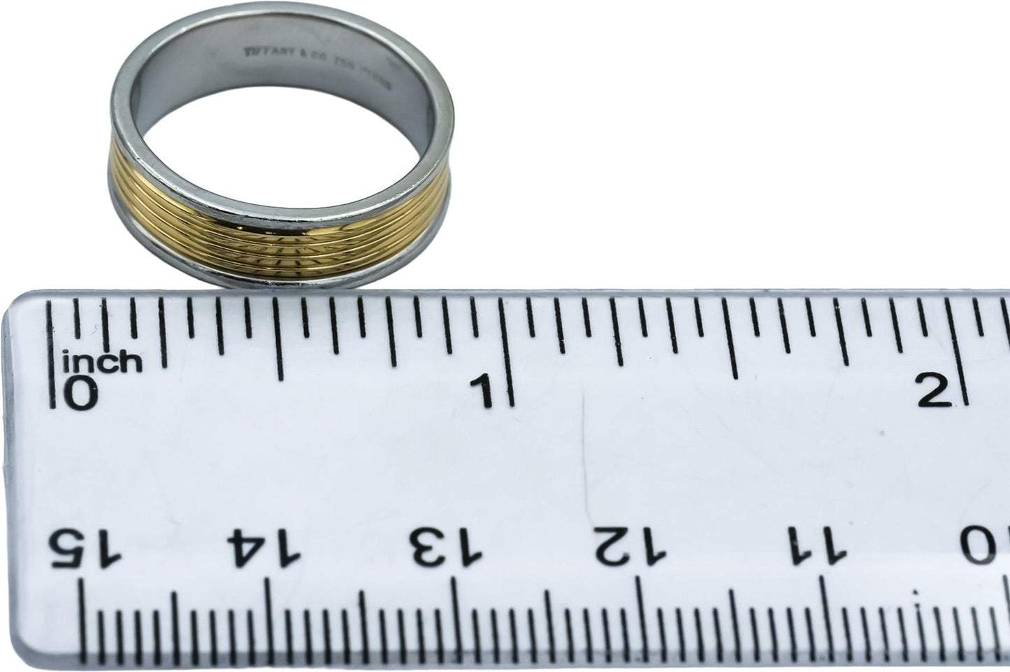 TIFFANY & CO. Platinum & 18k Gold 5.7mm Wide Ribbed Band Ring Size 6.25