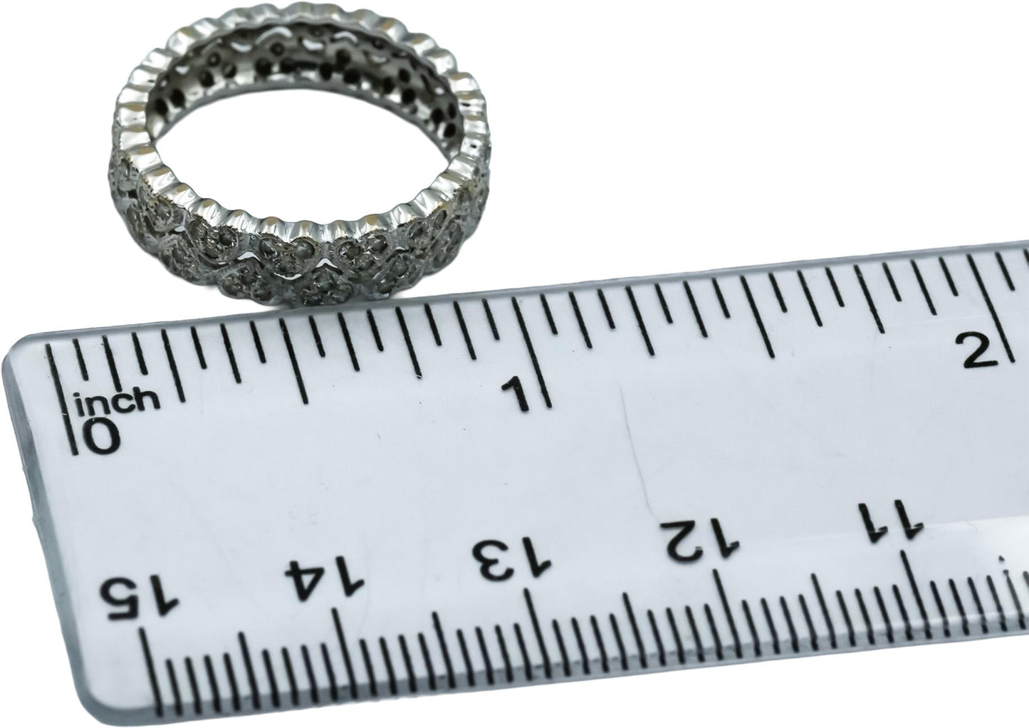 18k White Gold VS Diamond Two Row Heart Eternity Band Ring 0.50CT Size 6.75