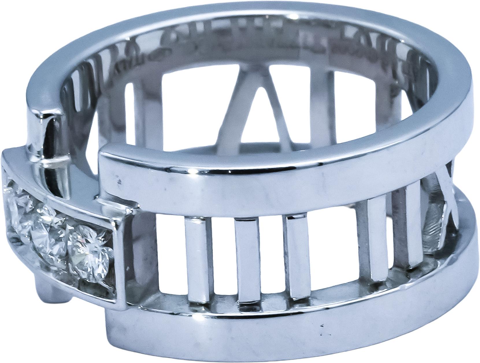 TIFFANY & CO. 18k White Gold VS Diamond Atlas Ring 0.12CT Size 4.25 4995 Retail