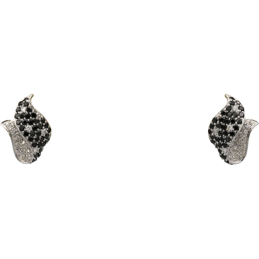 14k White Gold White and Black Diamond Abstract Cluster Earrings 1.0CT