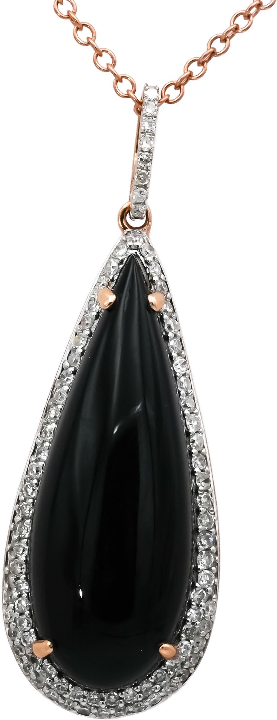 14k Rose Gold Diamond and Black Onyx Pendant Necklace 0.25CT