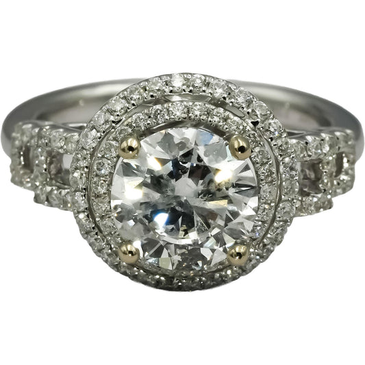 18k White Gold Round Diamond Engagement Ring 2.60CT w/ 2.14CT Center Size 6.5