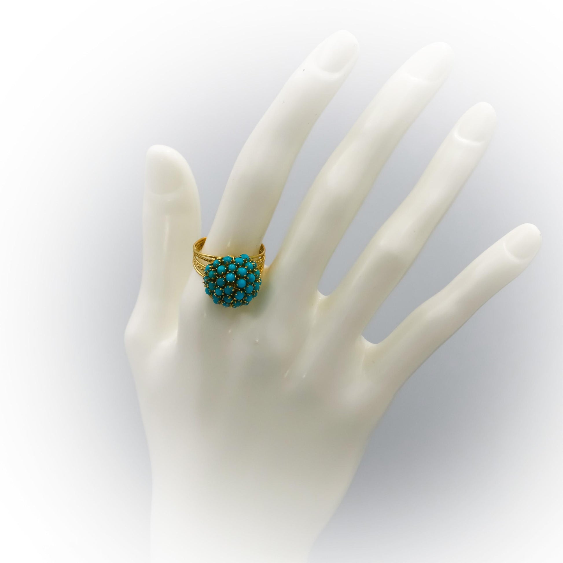 18k Yellow Gold Cabochon Turquoise Cluster Dome Ring Size 8.25