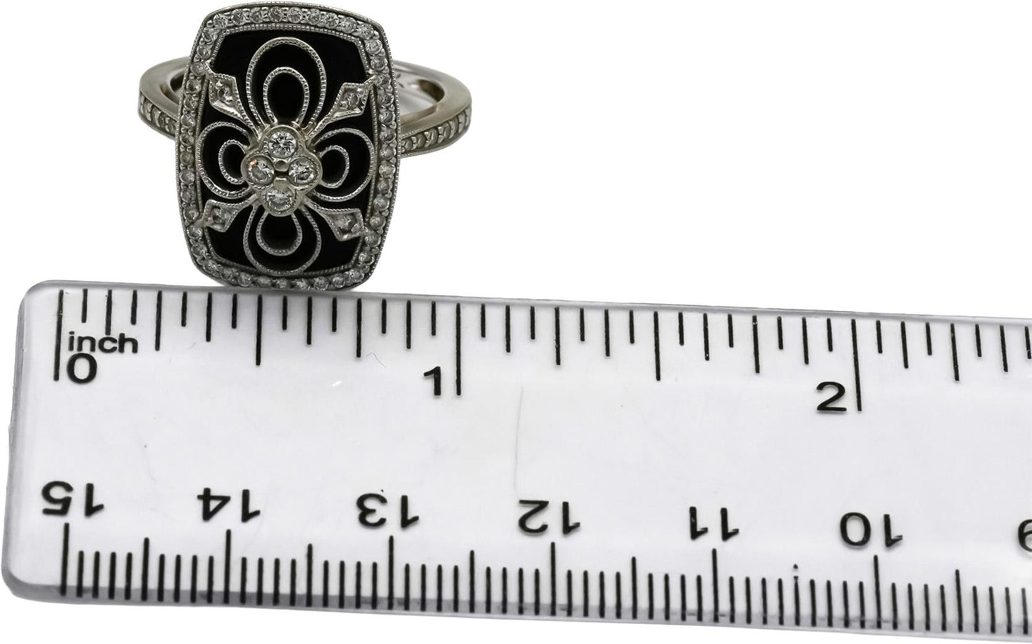14k White Gold VS Diamond and Onyx Cocktail Ring 0.35CT Size 6.5