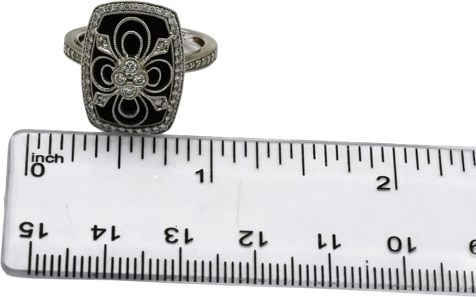 14k White Gold VS Diamond and Onyx Cocktail Ring 0.35CT Size 6.5