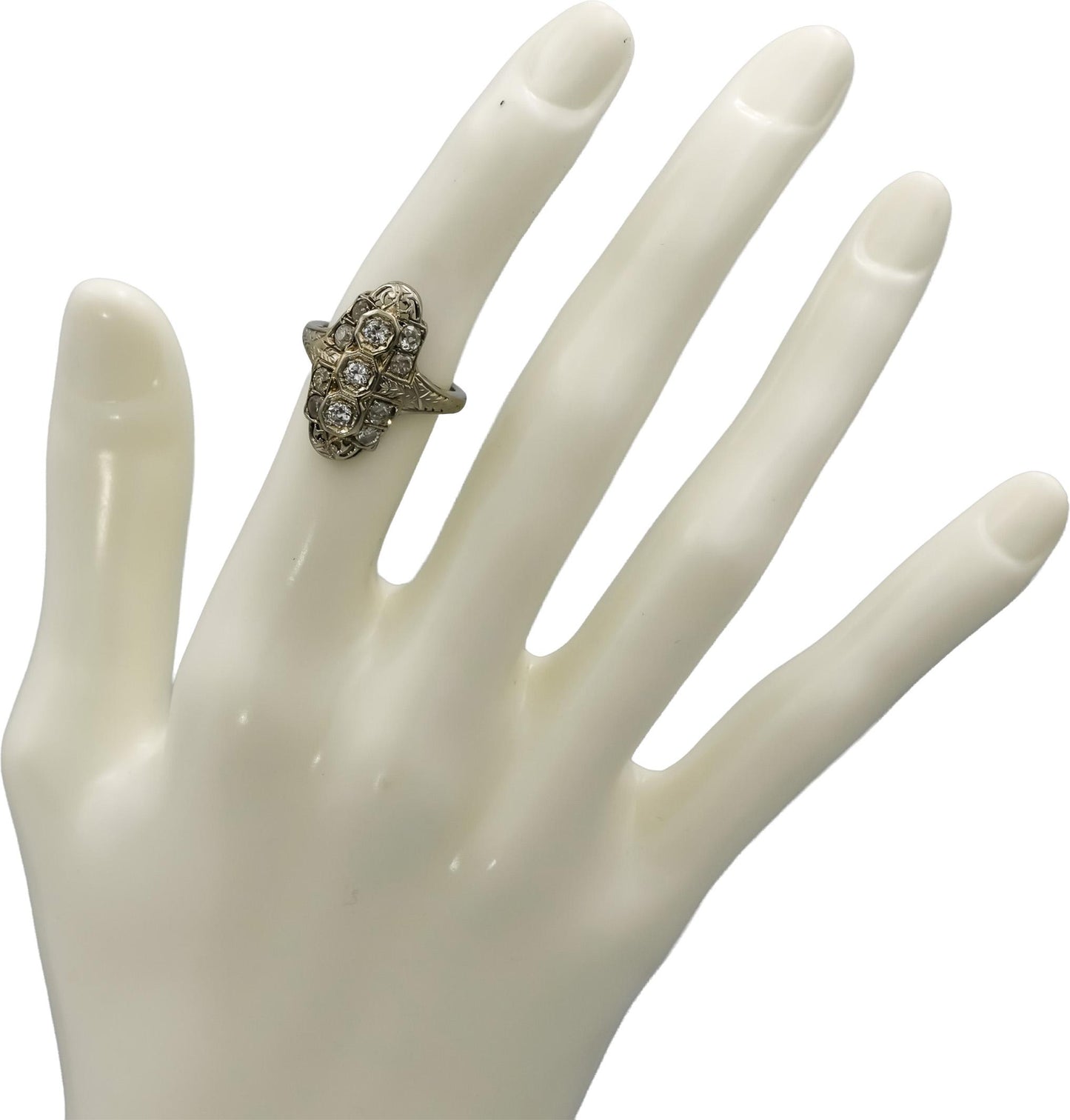 Vintage Antique 18k White Gold Diamond Filigree Dinner Ring 0.60CT Size 5.25