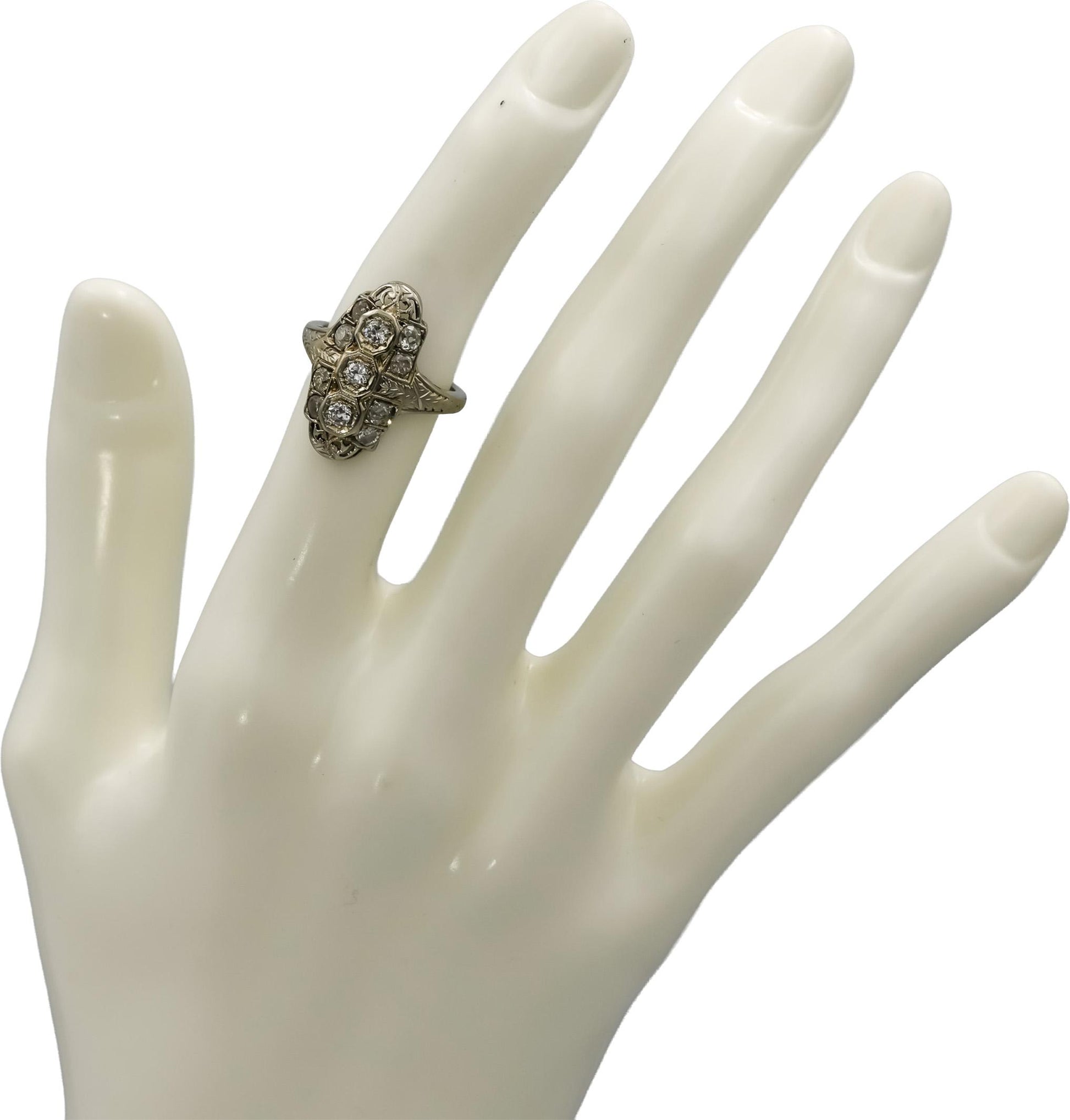 Vintage Antique 18k White Gold Diamond Filigree Dinner Ring 0.60CT Size 5.25