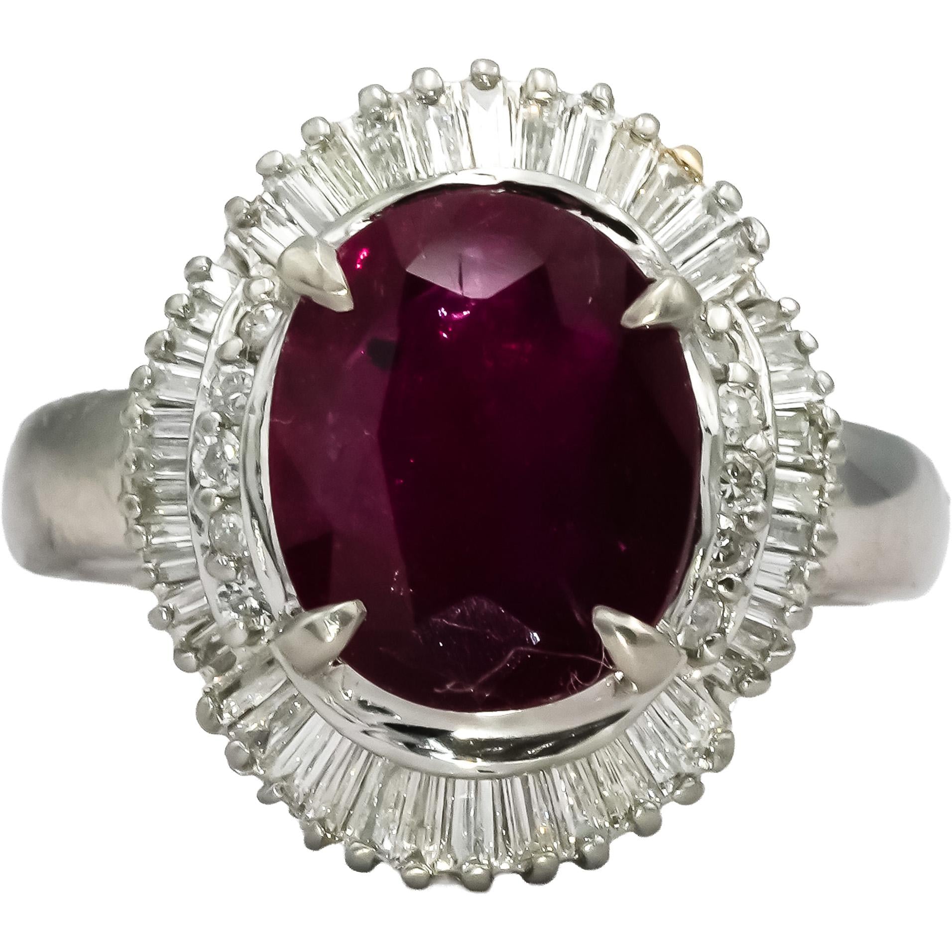 Platinum Diamond and Ruby Halo Cocktail Ring 3.88CT Size 6.25