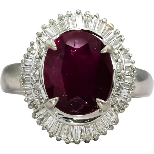 Platinum Diamond and Ruby Halo Cocktail Ring 3.88CT Size 6.25