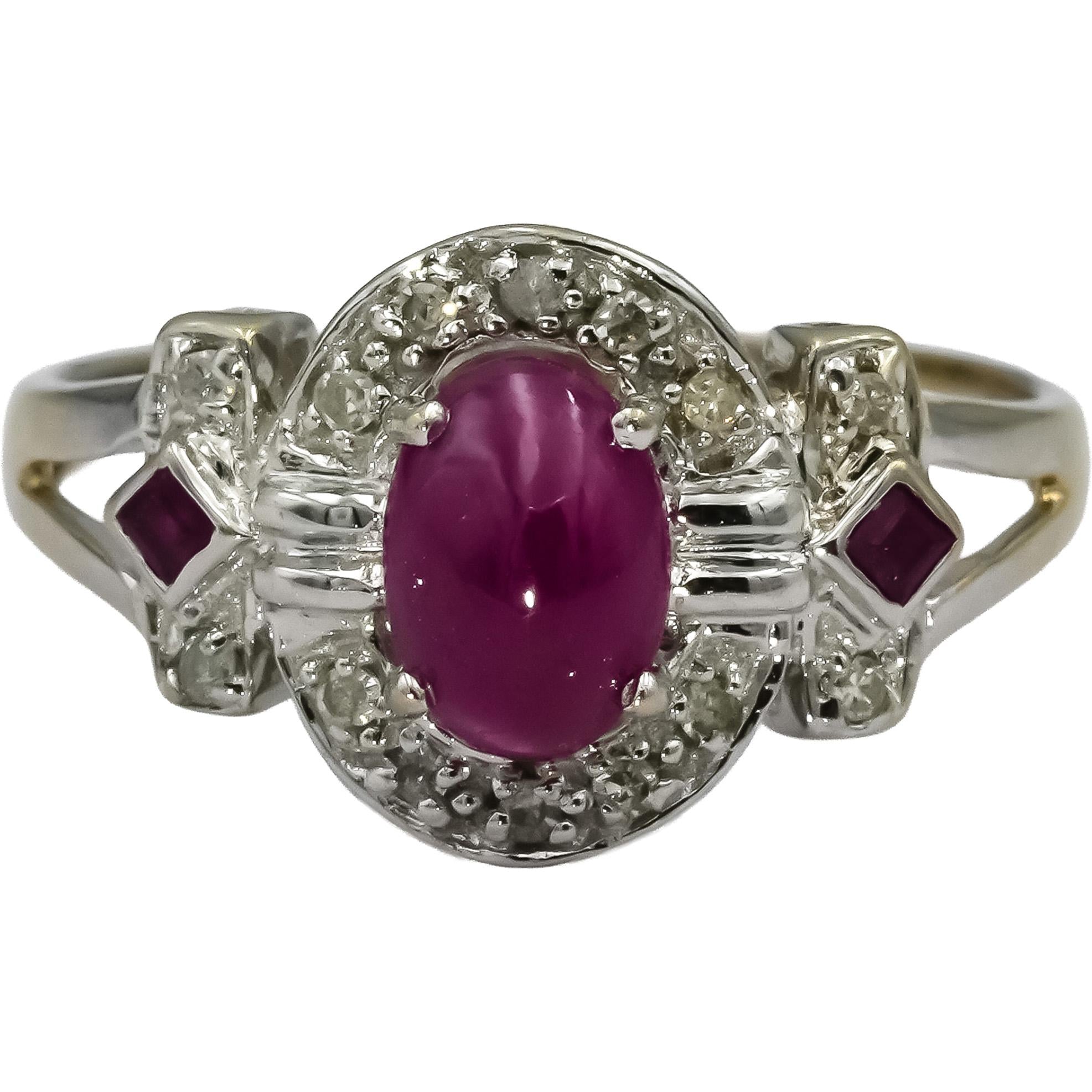 14k White Gold Ruby and Diamond Cocktail Ring 0.60CT Size 7.5