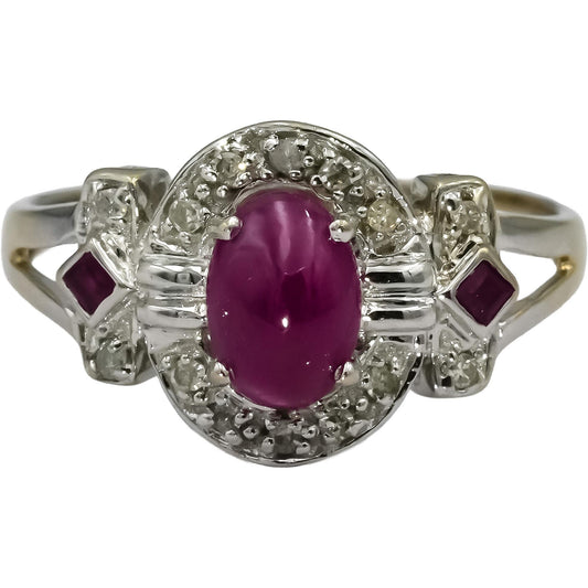 14k White Gold Ruby and Diamond Cocktail Ring 0.60CT Size 7.5