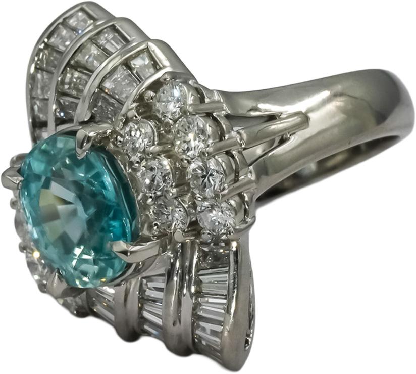 Platinum VS Diamond and Blue Zircon Cocktail Ring 4.92CT Size 4.75
