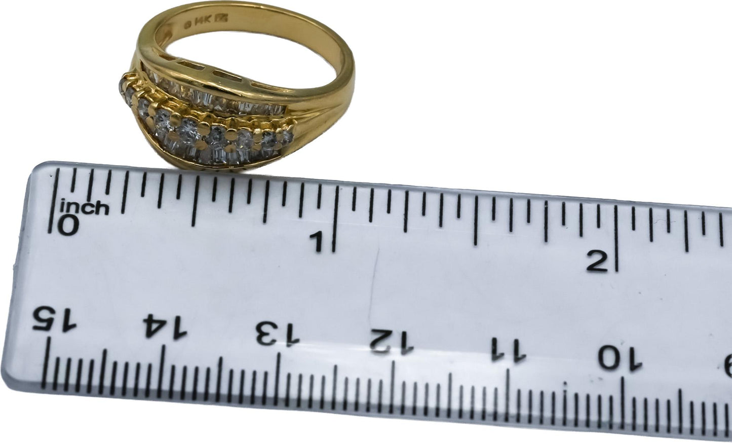 14k Yellow Gold Round and Baguette Cut Diamond Band Ring 0.50CT Size 7