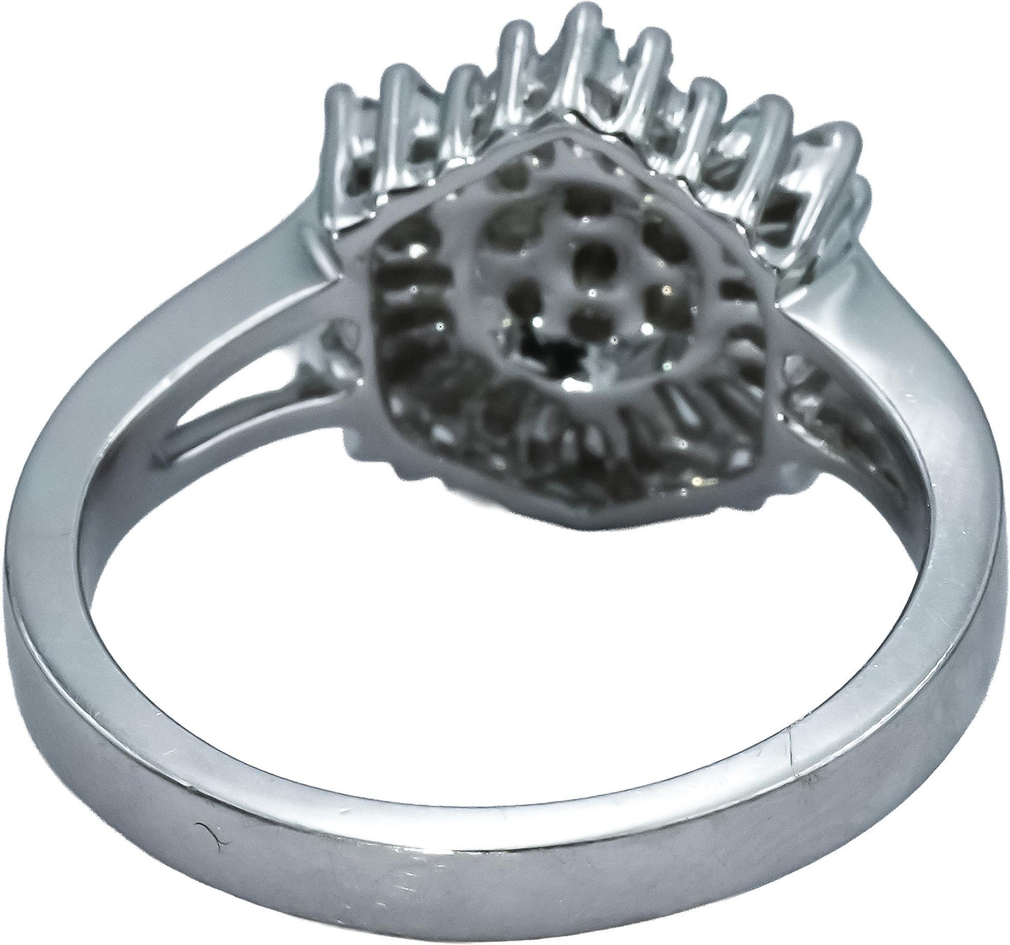 14k White Gold Round and Baguette Diamond Cluster Cocktail Ring 0.50CT Size 6.75