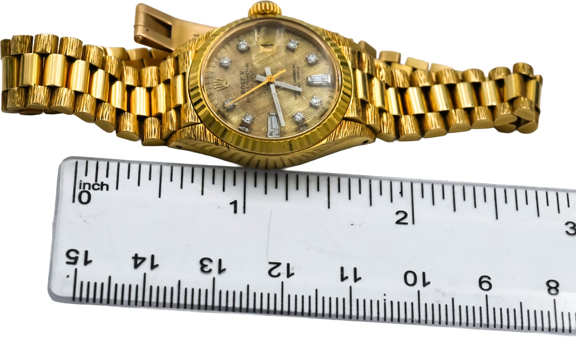 ROLEX Vintage 18k Gold Lady-Datejust Custom Dial Bark Finish Watch Ref 6917