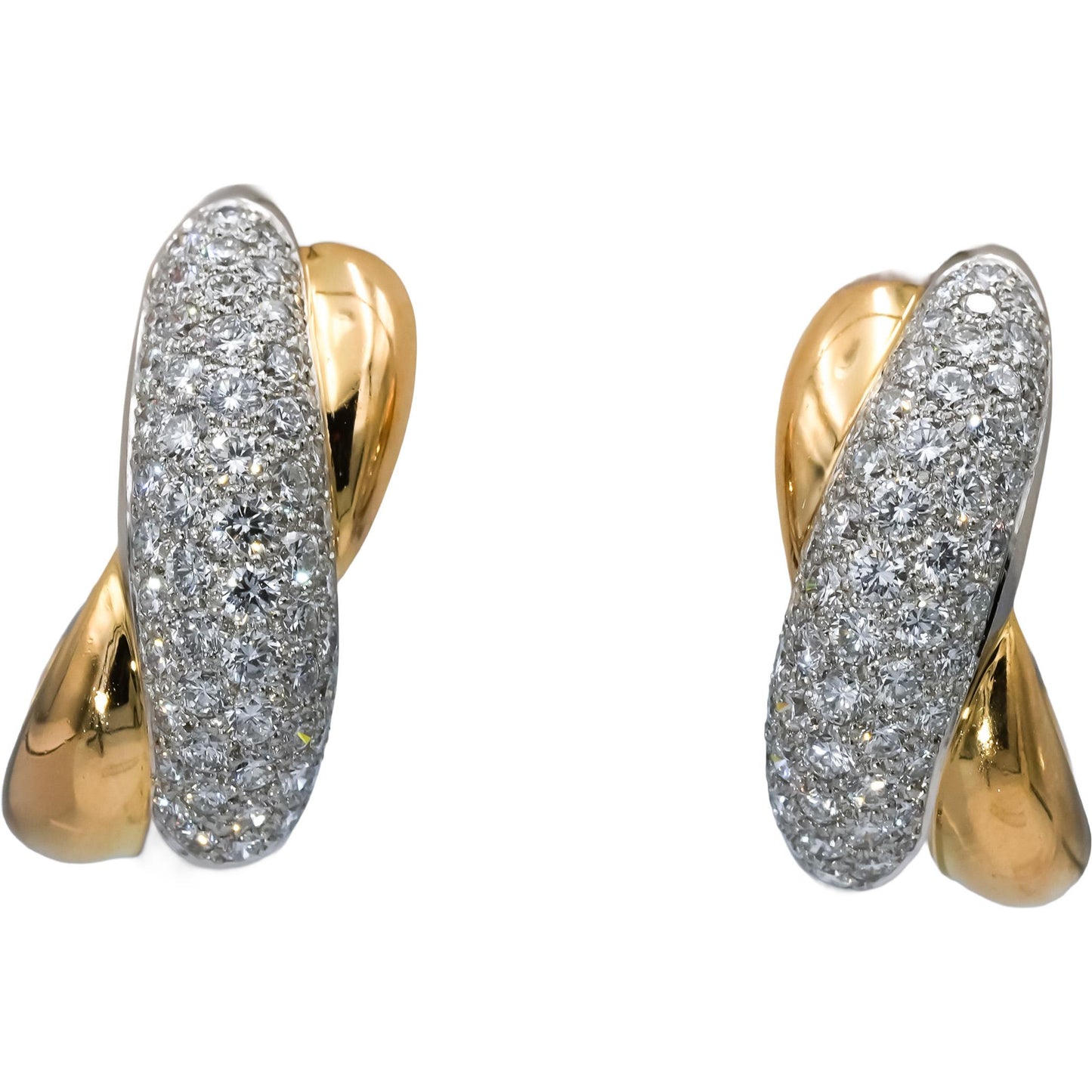 CARTIER 18k Gold Platinum VS Round Diamond Crossover Earrings 3.0CT