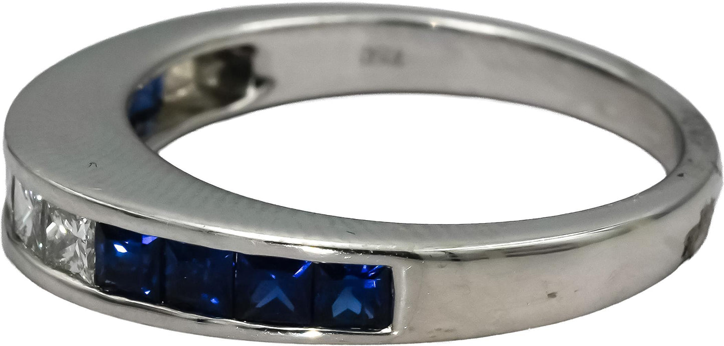18k White Gold VS Diamond and Blue Sapphire Band Ring 1.0CT Size 7