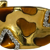 14k Yellow Gold Diamond and Tiger's Eye Curved Earrings 0.30CT