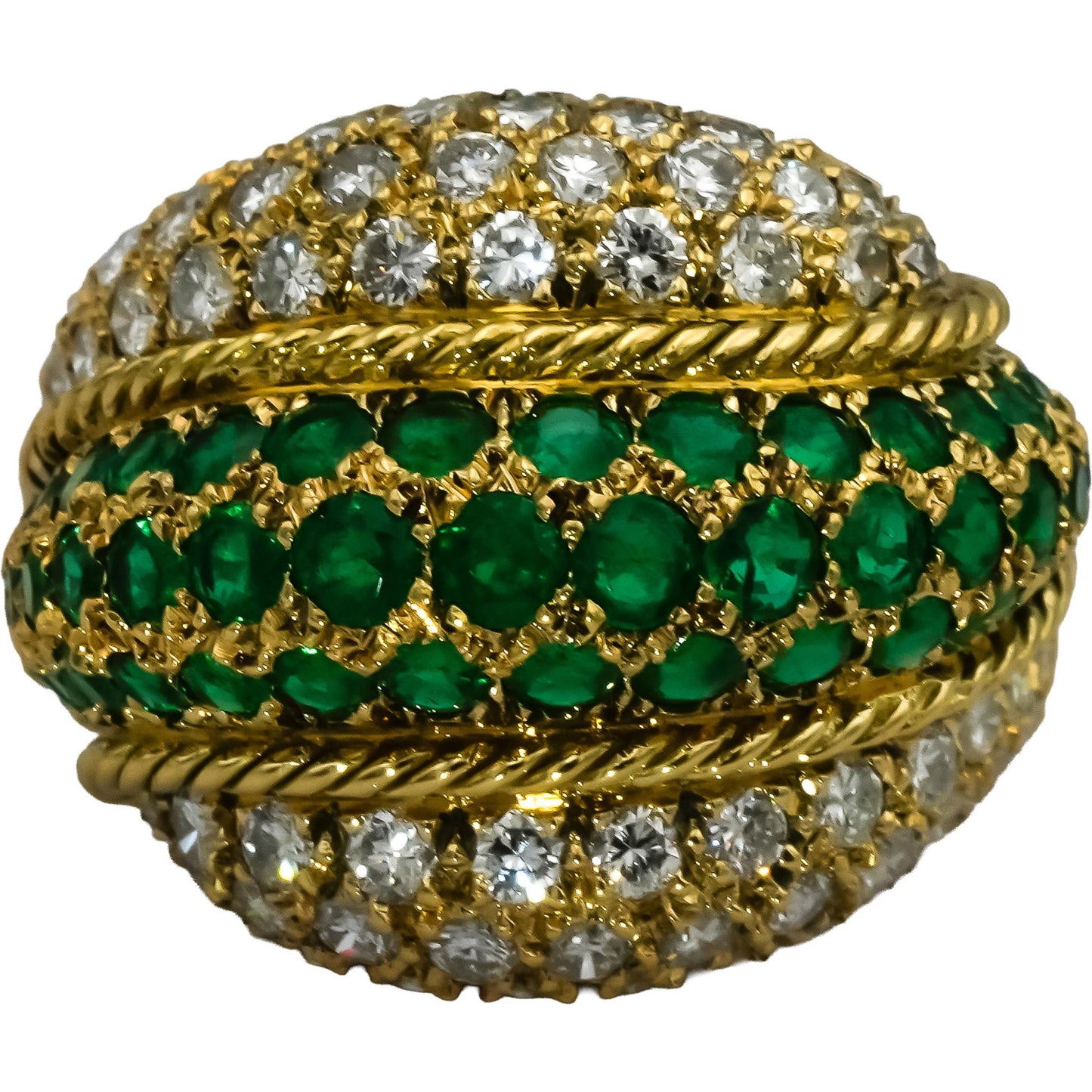 18k Yellow Gold VS Round Pave Diamond & Emerald Cocktail Ring 3.50CT Size 7