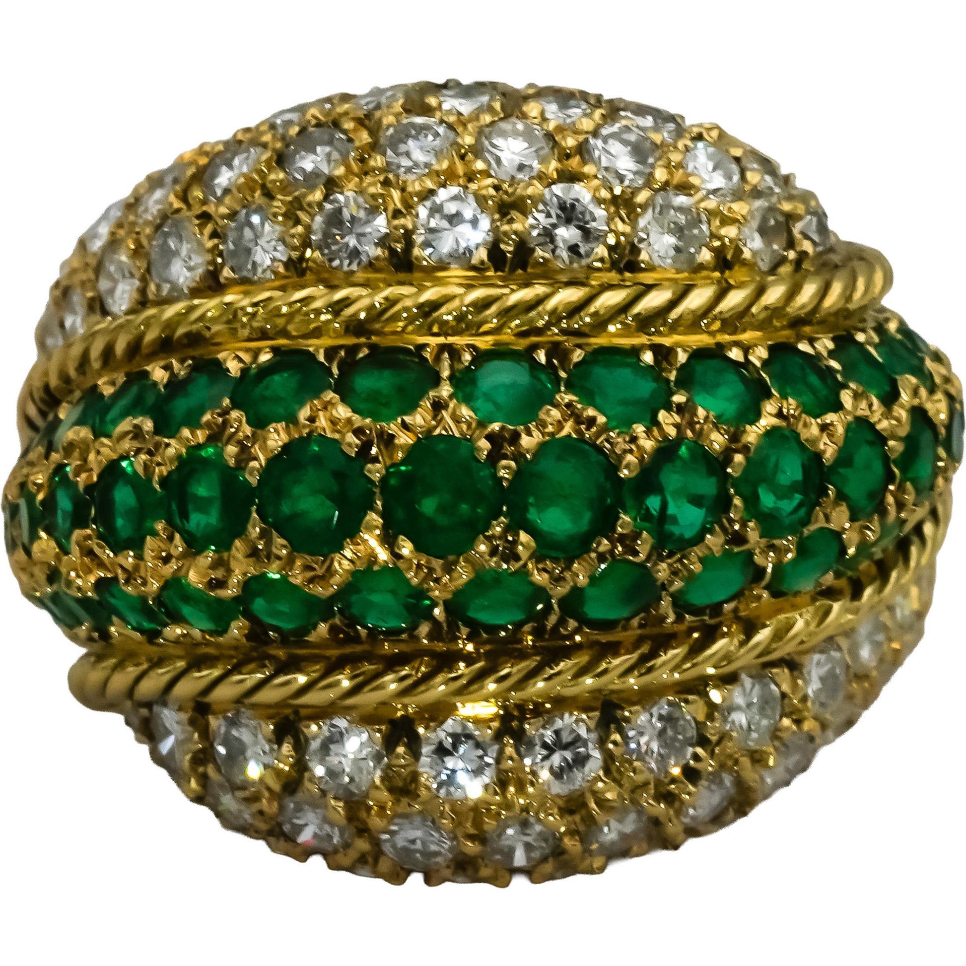 18k Yellow Gold VS Round Pave Diamond & Emerald Cocktail Ring 3.50CT Size 7