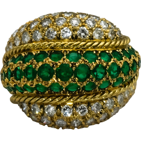 18k Yellow Gold VS Round Pave Diamond & Emerald Cocktail Ring 3.50CT Size 7