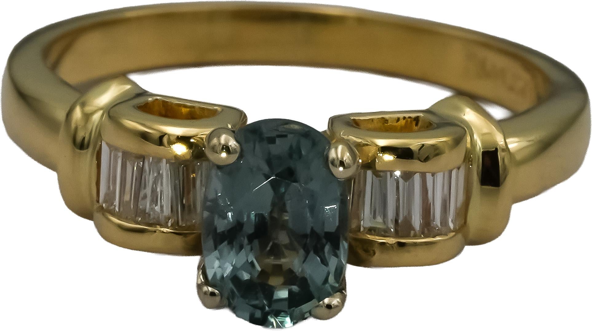 18k Yellow Gold Baguette Diamond and Oval Zircon Cocktail Ring 1.20CT Size 6.75