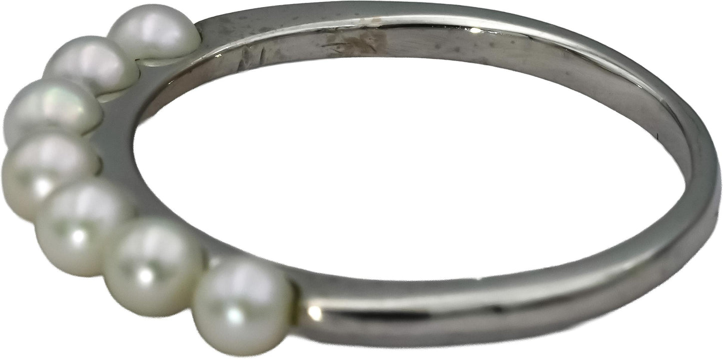 MIKIMOTO 18k White Gold 3.5mm Akoya Pearls Band Ring Size 9.5 w/ Box