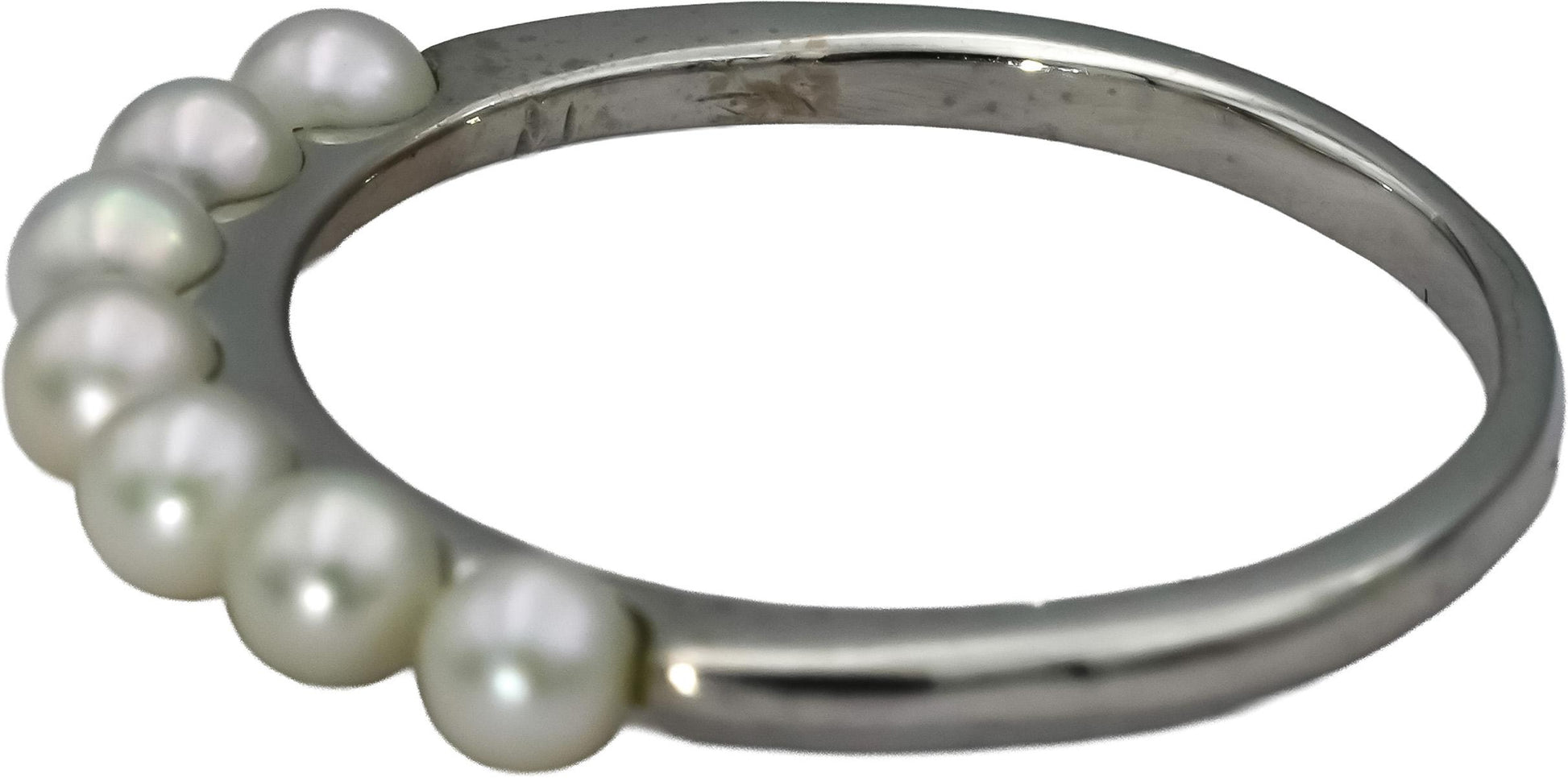 MIKIMOTO 18k White Gold 3.5mm Akoya Pearls Band Ring Size 9.5 w/ Box