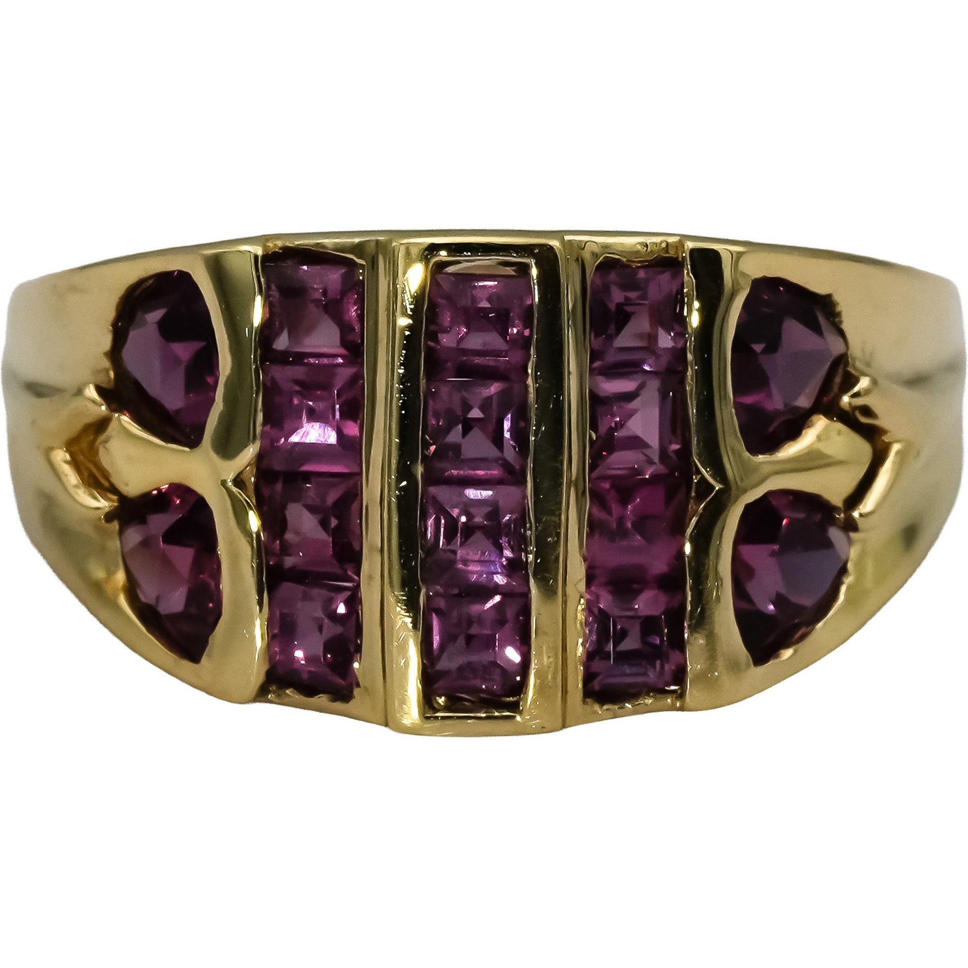 10k Yellow Gold Square and Trillion Cut Pink Tourmaline Ring 1.50CT Size 8