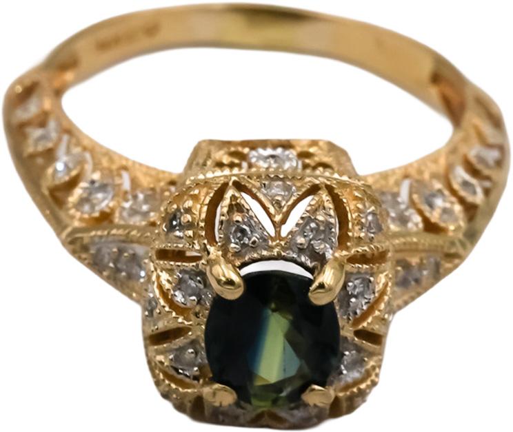 14k Yellow Gold Diamond and Bi-Color Sapphire Cocktail Ring 1.28CT Size 8