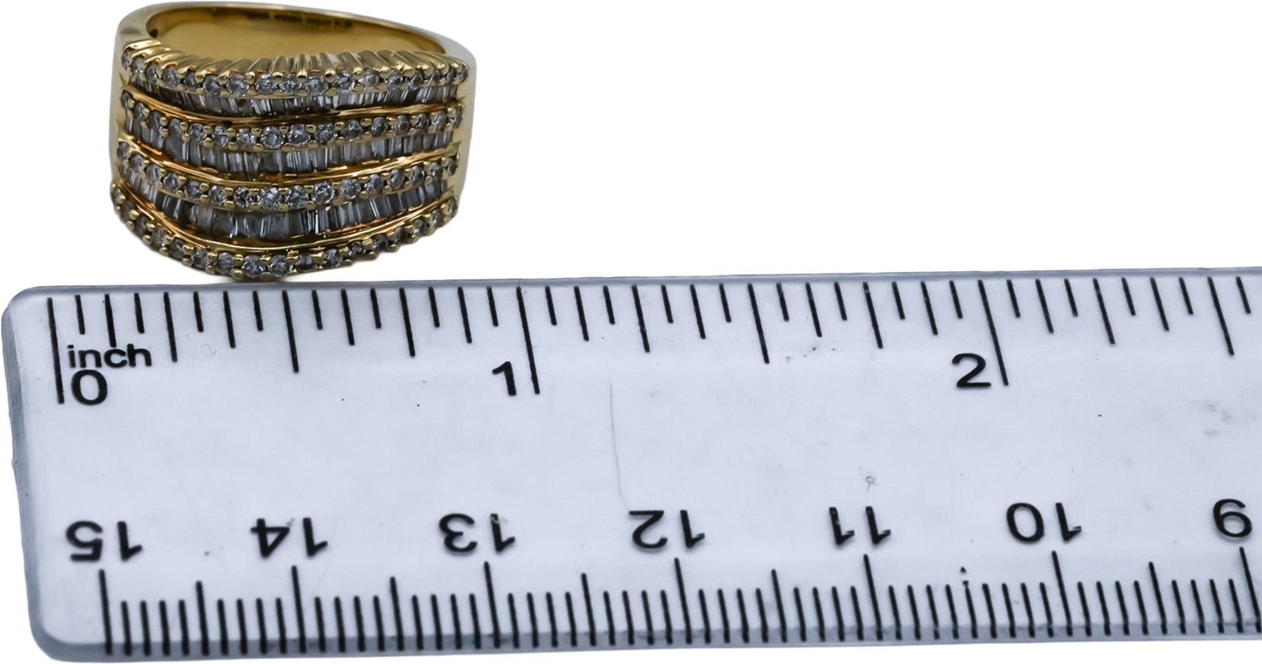 EFFY 14k Yellow Gold Round & Baguette Cut Diamond Wavy Band Ring 1.0CT Size 5.75