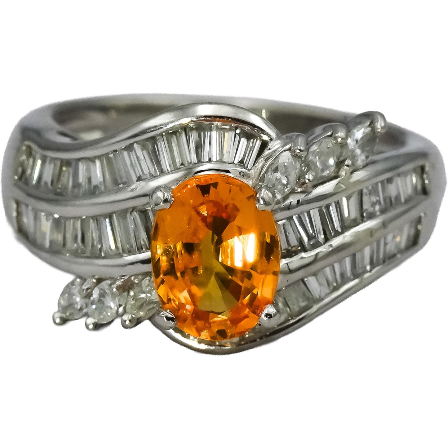 Platinum Diamond and Orange Sapphire Cocktail Ring 2.26CT Size 6.5